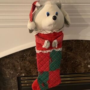 Plush Mouse Christmas Stocking in Red and Green